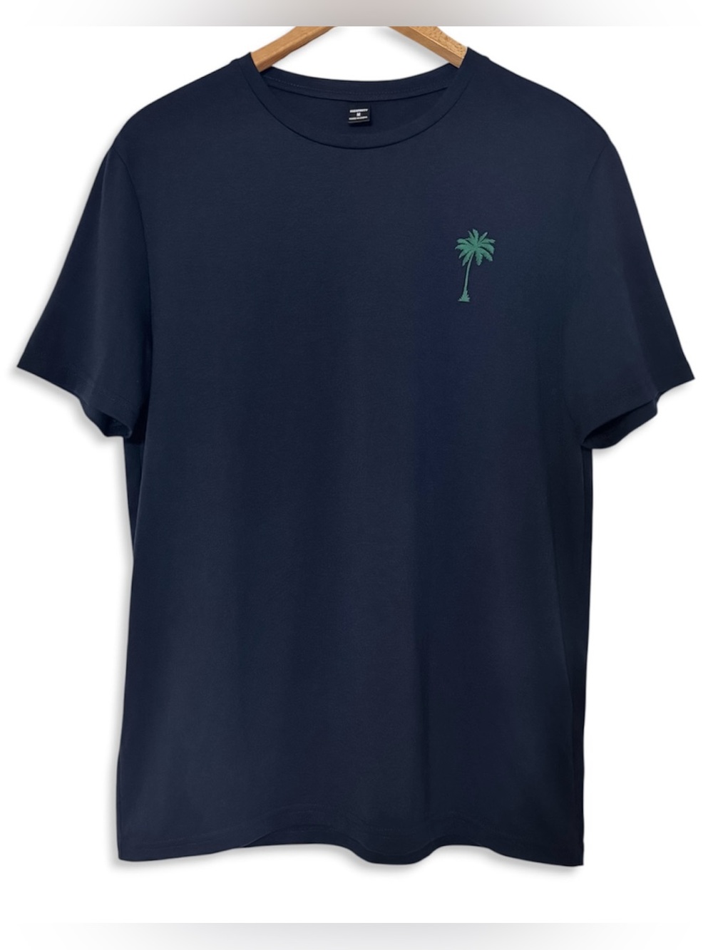 Manfinity Palm Tree Graphic Tee Shirt Navy Blue EUC
